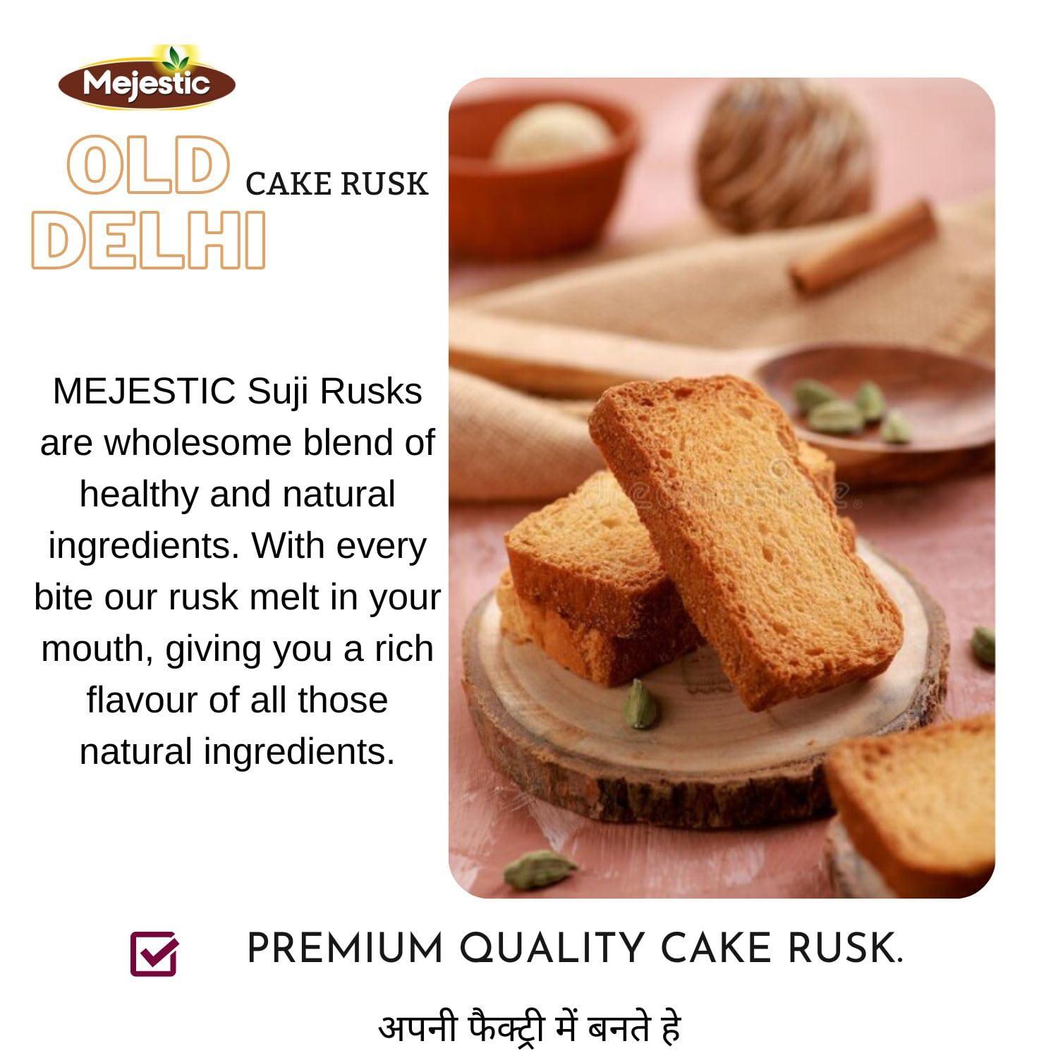 Mejestic Mejestic Cake Rusk 350 gm, Pack of 2, Fresh, Crispy, Crunchy and Handmade, Baked in Old Delhis Famous Bakery, Milky Rusk toast for Breakfast and Evening Tea Snacks, Contains Eggs for great taste