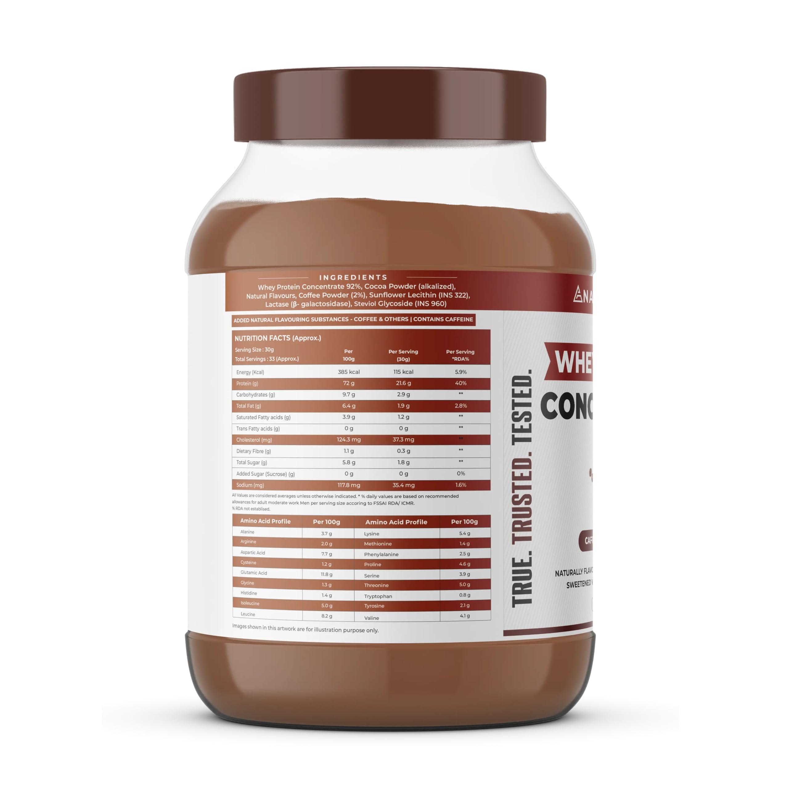 NATURALTEIN NATURALTEIN Natural Whey Protein Concentrate Caffe Mocha - 1 kg (Naturally flavored, Non GMO, No Artificial Sweeteners)