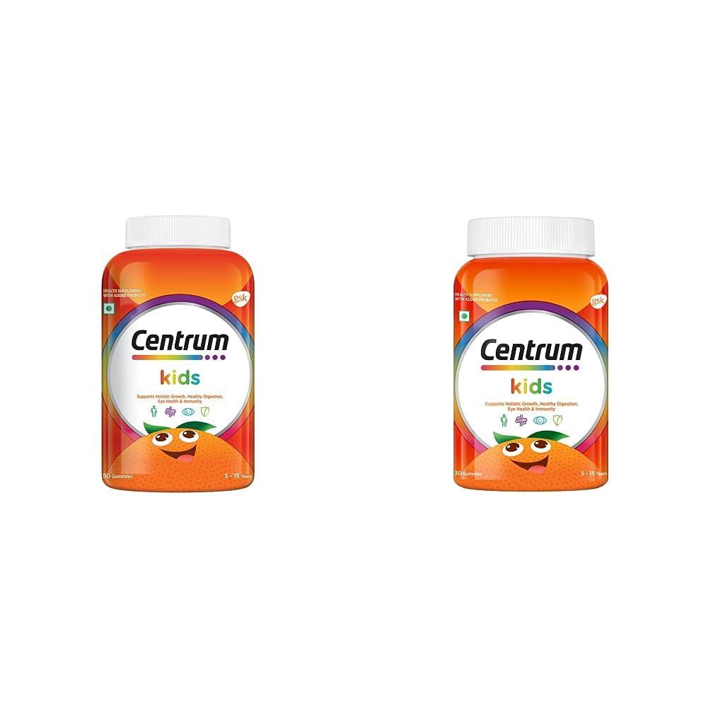 Centrum Centrum Kids, Multivitamin with Probiotics, Vitamin C & 11 other nutrients(Veg) - 50 Gummies & Centrum Kids, Multivitamin with Probiotics, Vitamin C & 11 other nutrients(Veg)- 30 Gummies