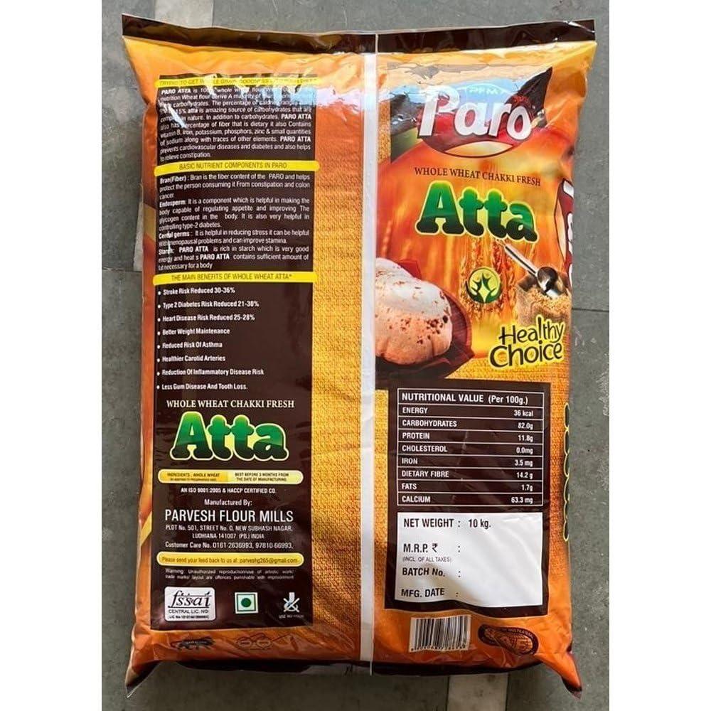 PFM PARO PFM PARO 10Kg Whole Wheat Chakki Fresh Atta, Packaging Type: Bag