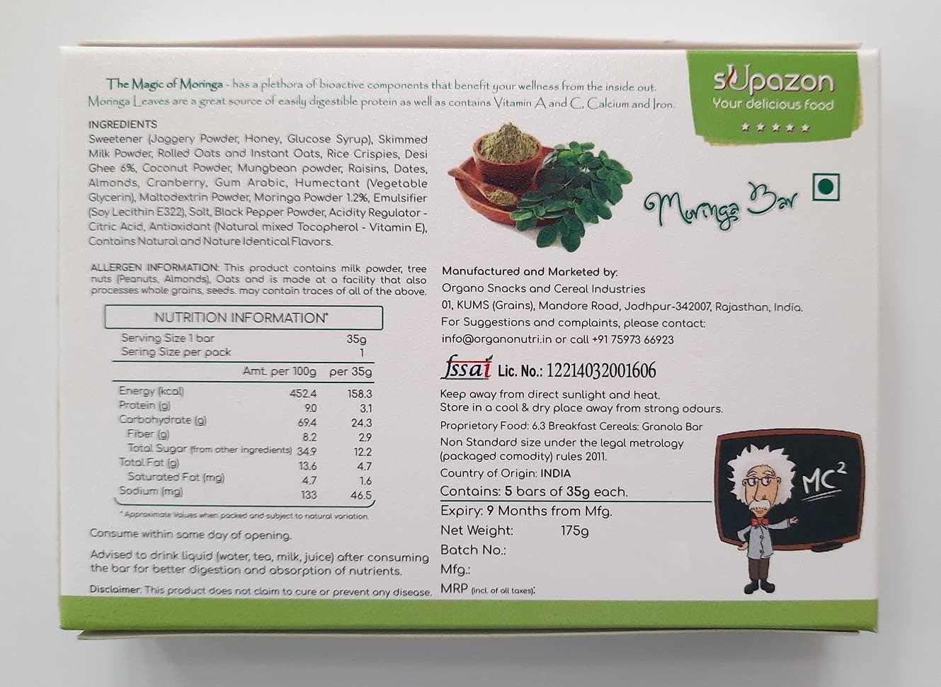 sUpazon sUpazon Moringa Energy Bar, 35g Bar (1 Box: 5 Bars)