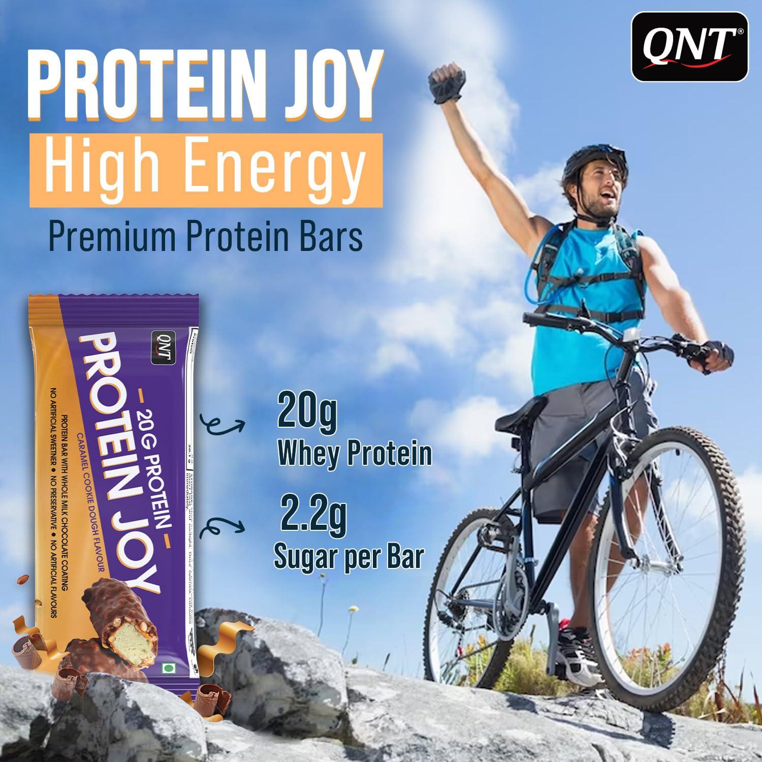 QNT QNT Protein Joy 20g Protein Bar + Caramel Cookie Dough | Promotes Muscle Growth | 100% Vegetarian |6 x 70g Bars (420g Pack)