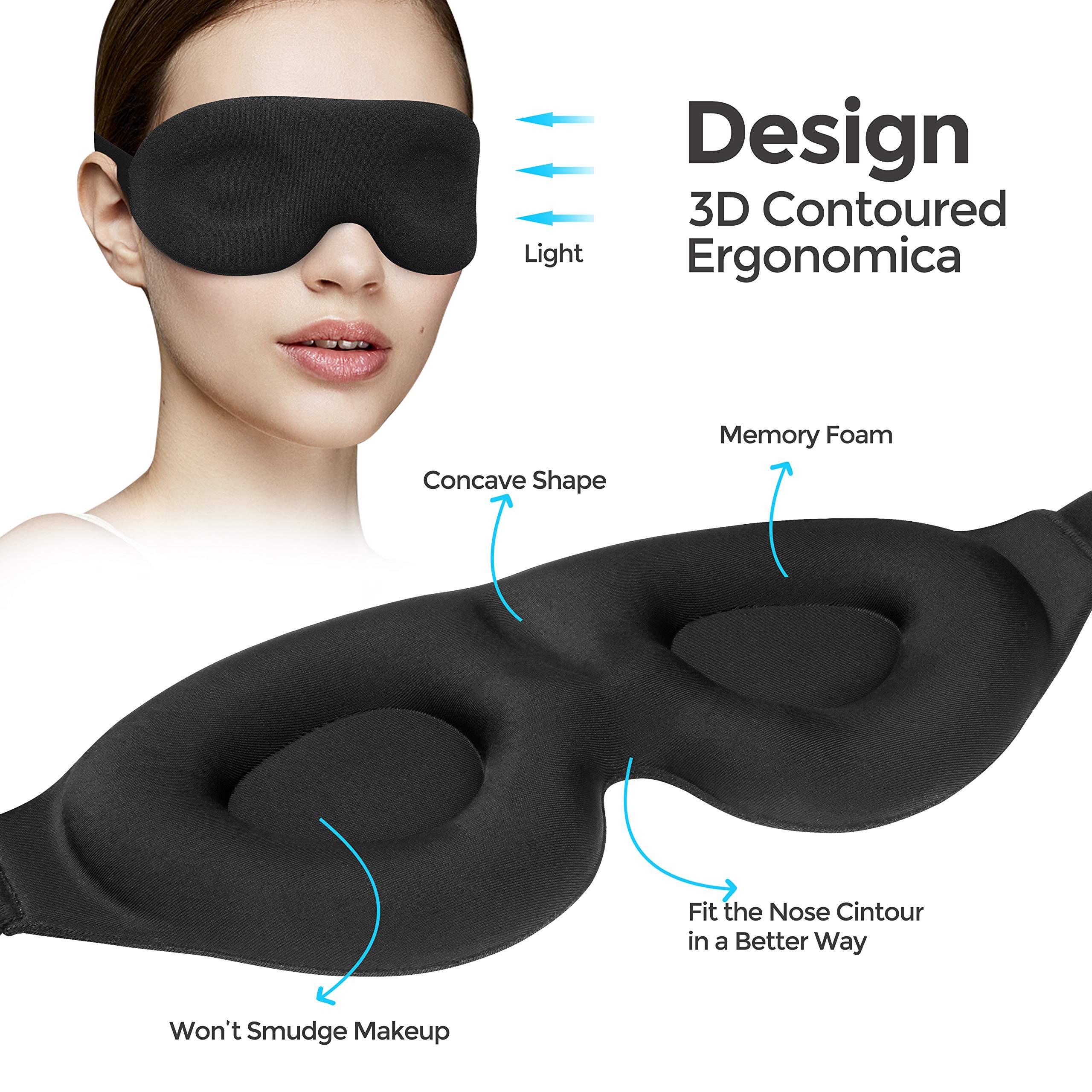 NEWVANGA NEWVANGA Memory Foam Sleep Mask Block Out Light 100%, 3D Contoured Blackout Sleeping Eye Mask Relief Pressure, Soft Cushion Eye Cover Night Blindfold