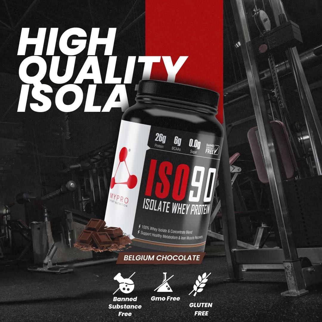Mypro Sport Nutrition Mypro Sport Nutrition Super Advanced Whey Protein Isolate Powder (27g Protein,6g BCAA, Sugar Free, Fat Free per serving 30gms, Total Serving - 33 Scoops) Belgium Chocolate Flavor - 1000 Gm/2. 2Lbs
