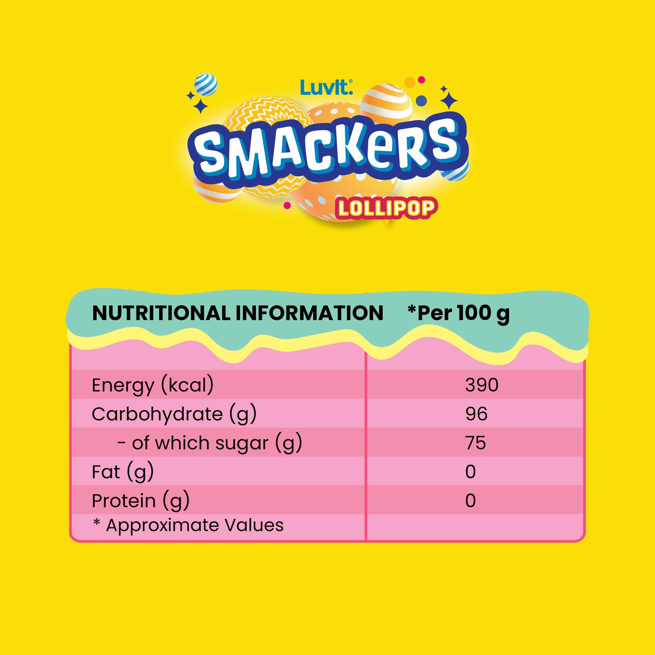 LuvIt. LuvIt. Smackers Fruit and Chocolate Flavoured Lollipops Pack Combo , 576g - Pack of 6