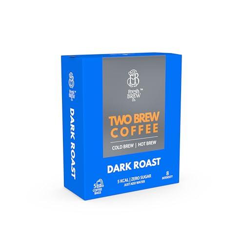 Fresh Brew Co. Two Brew Coffee | Cold Brew & Hot Brew | Dark Roast | Intensity 8 ( No equipment required | Just add water ) (20, Coffee Bags)