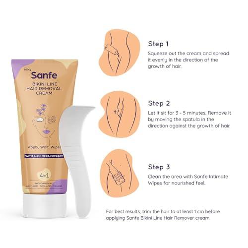 Sanfe Sanfe Bikini Line Hair Removal Cream WIth Aloe Vera Extract Perfect for Legs, Underarms, Bikini Line, Arms | 3x Longer Lasting Smoothness than Razors | With No Bad Smell - 100 Gram (Pack Of 2)