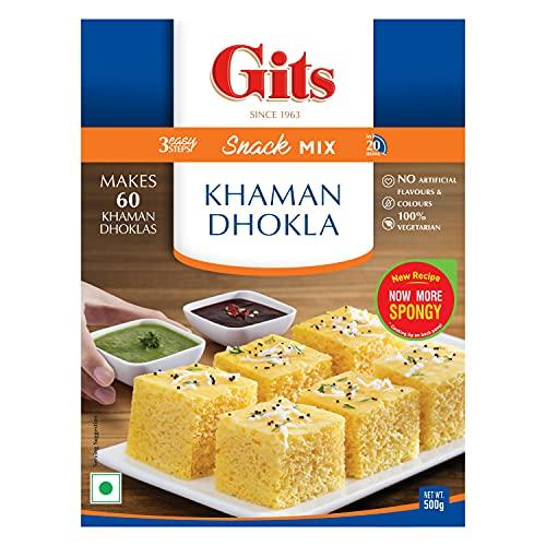 Gits Gits Snacks Mix Khaman Dhokla 1000g (Pack of 2 x 500g Each) and Khatta Dhokla 1000g (Pack of 2 x 500g Each) Pure Veg