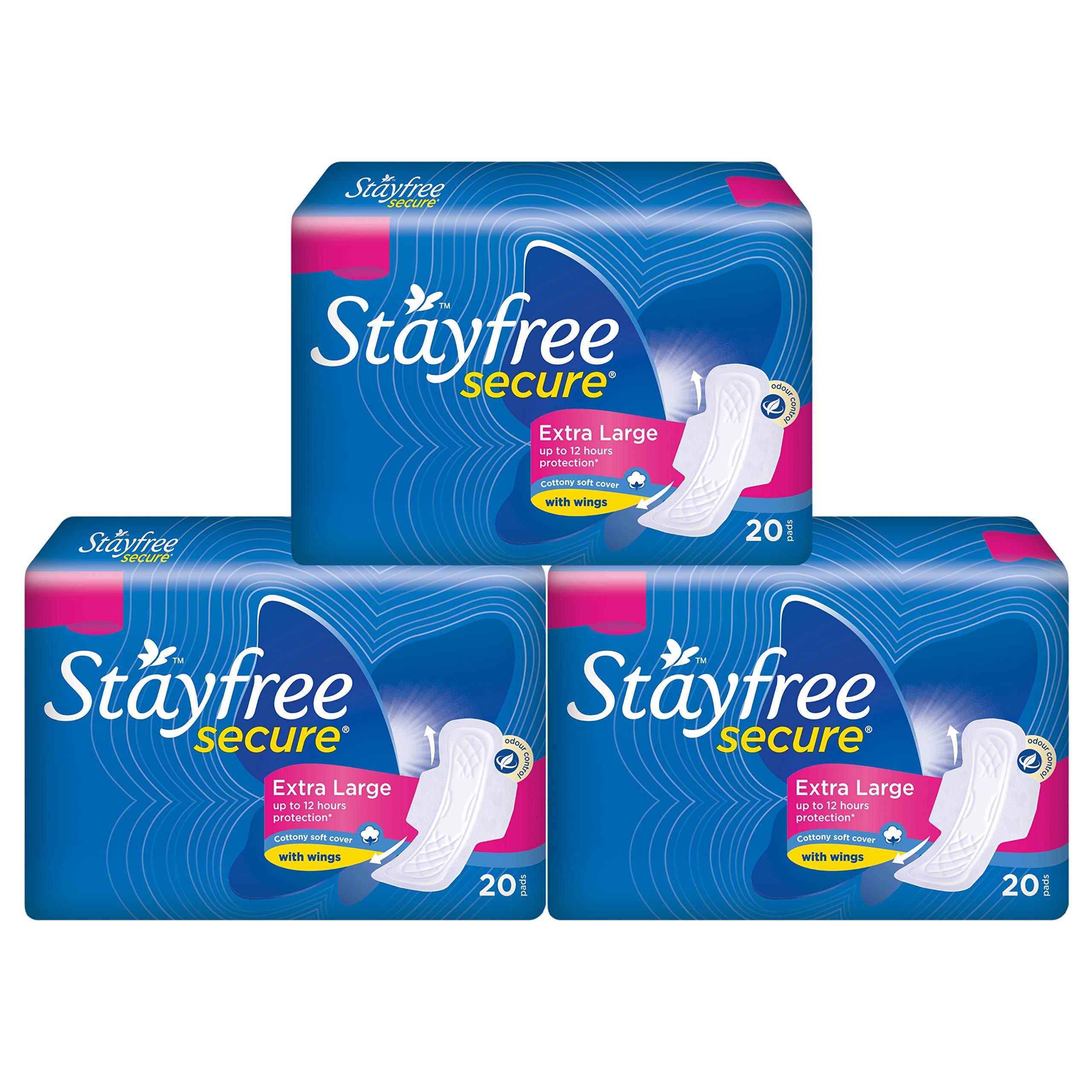 Stayfree Stayfree Secure XL Cottony Sanitary Napkins with Wings, Extra Large (60 Count) & Stayfree All Night XL Dry Max Cover Sanitary Napkins - 42 Pads (Super Saver Pack)