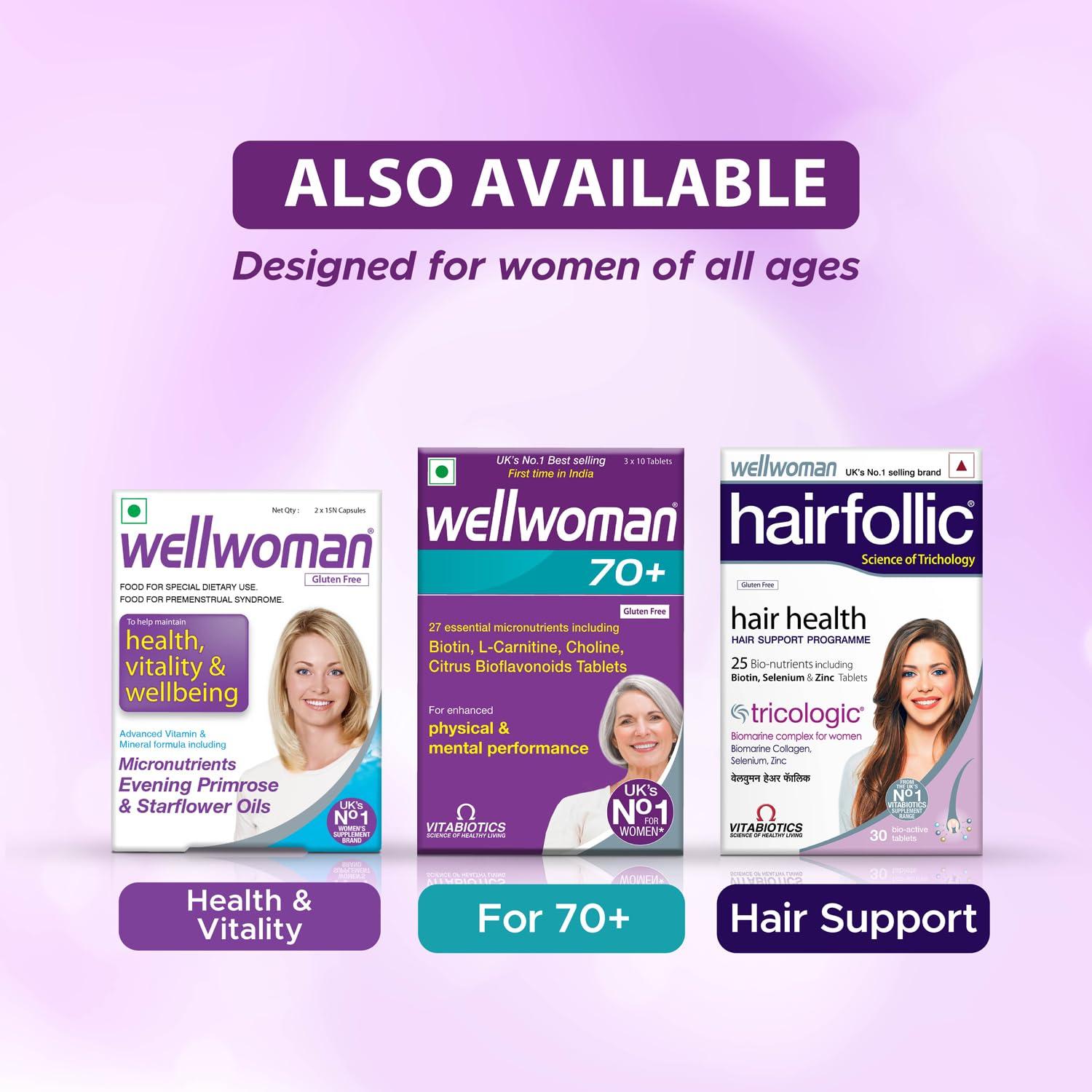 WELLWOMAN WELLWOMAN 50+ Multivitamins For Women Over Age 50 Years With Vitamins, Iron, Calcium, Amino Acids To Support Menopausal Symptoms, Maintain Energy, Vision & Heart Health|30 Tablets(Pack Of 3)
