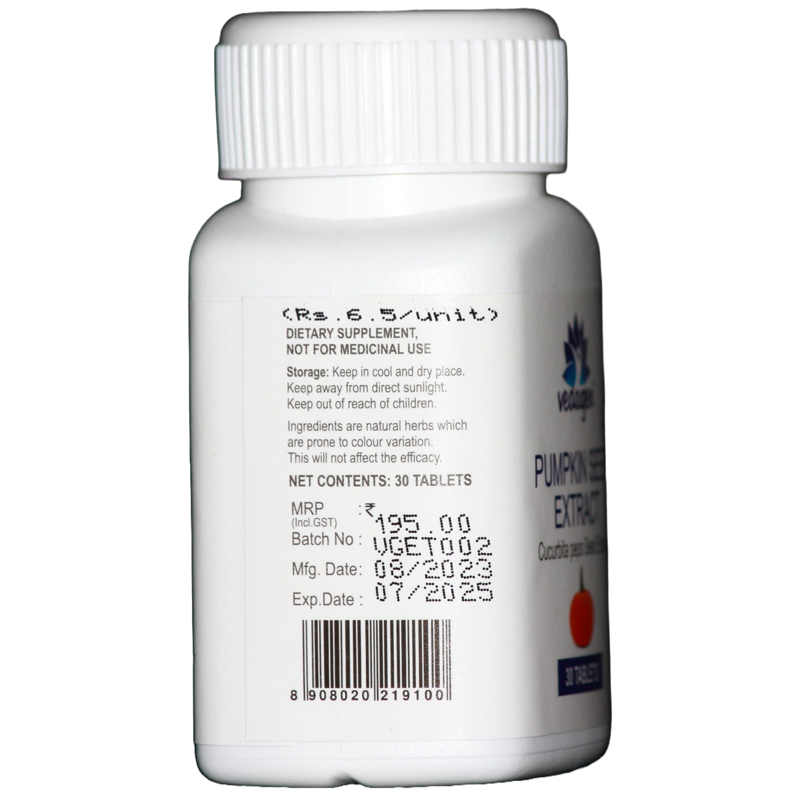 VEDAGEN Vedagen Pumpkin Seed Extract Supplement Vegetarian Tablets For Prostate & Urinary Tract Health Support120 Nos (30\'s x 4)