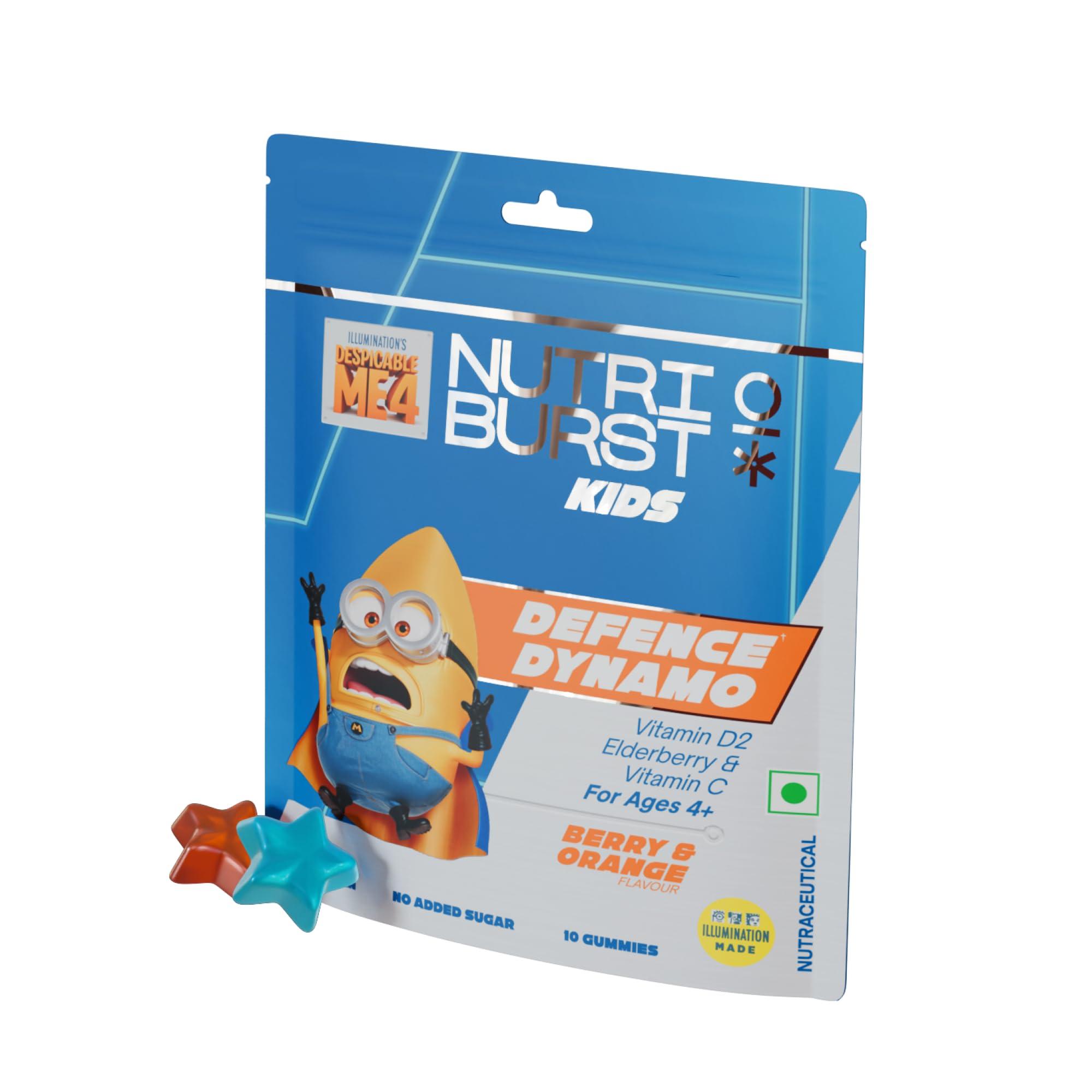 Nutriburst Nutriburst Defence Dynamo Minions Kids Gummies - Immune Boost with Vit D, Vit C, & Black Elderberry Extract - Chewable Vegan Supplement For Kids Aged 4+, 3 Packs (10 N Each)