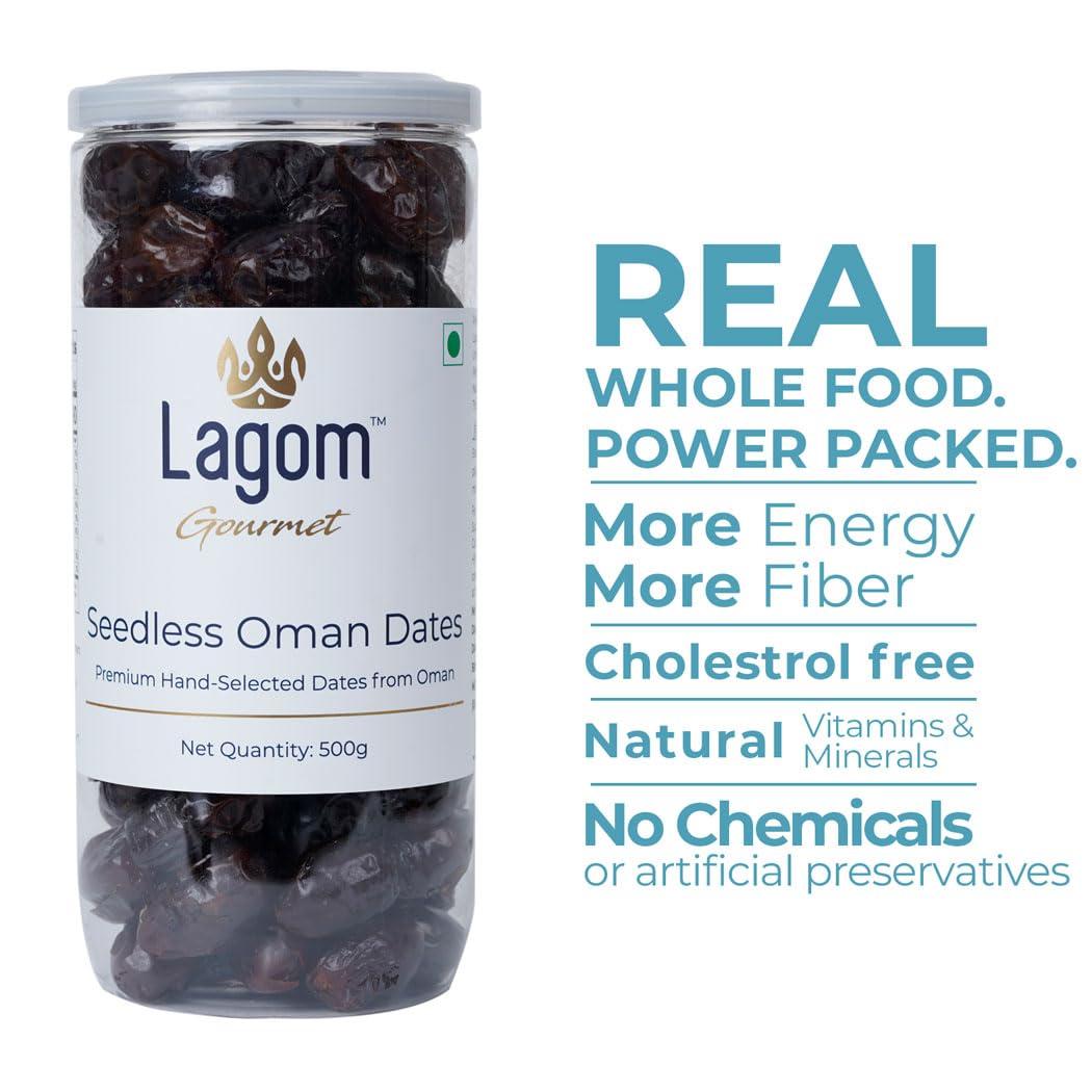 Lagom Lagom Gourmet Seedless Omani Dates 1 kg | All Natural | No Preservatives | No Added Sugar | Gluten Free | Vegan | Plant Based | Non GMO | Dates Dry Fruits | Khajur | Khajoor | Khejur