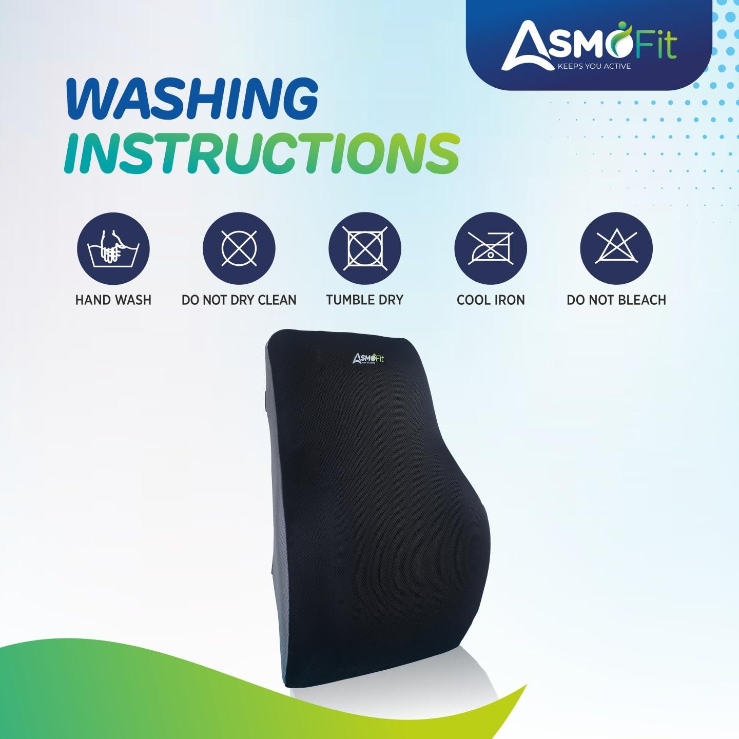 Asmofit Asmofit Lower Back Pain Orthopedic Backrest Pillow Posture Memory Foam Back Rest Lumbar Support Cushion Sciatica, Spine Pain Relief - Ideal for Home, Office, Chair, Car, Travel (Black Grey)