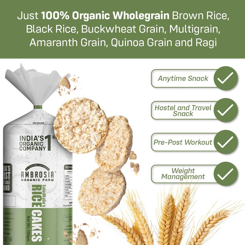 Ambrosia Organic Farm Ambrosia Organic Farm Healthy Quinoa Rice Cake 27 Calories, No Fat, No Cholesterol, No Sugar, Gluten Free, Lightly Salted (150g Each) (Pack of 4)