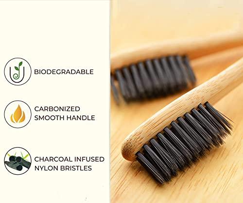 YOGRATNA YOGRATNA Bamboo Charcoal Toothbrush Natural Wooden ECO Friendly Toothbrush For Adults, Kids with Soft Medium Bristles