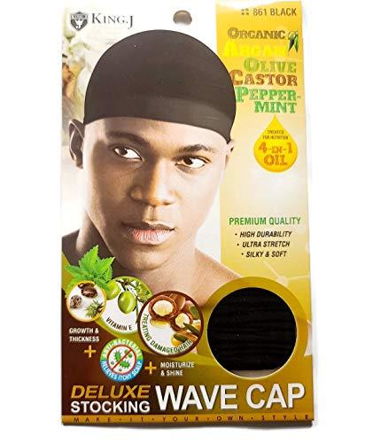 King J Healthy Treated Wave Deluxe Stocking Wave Cap Black (3 Pack)