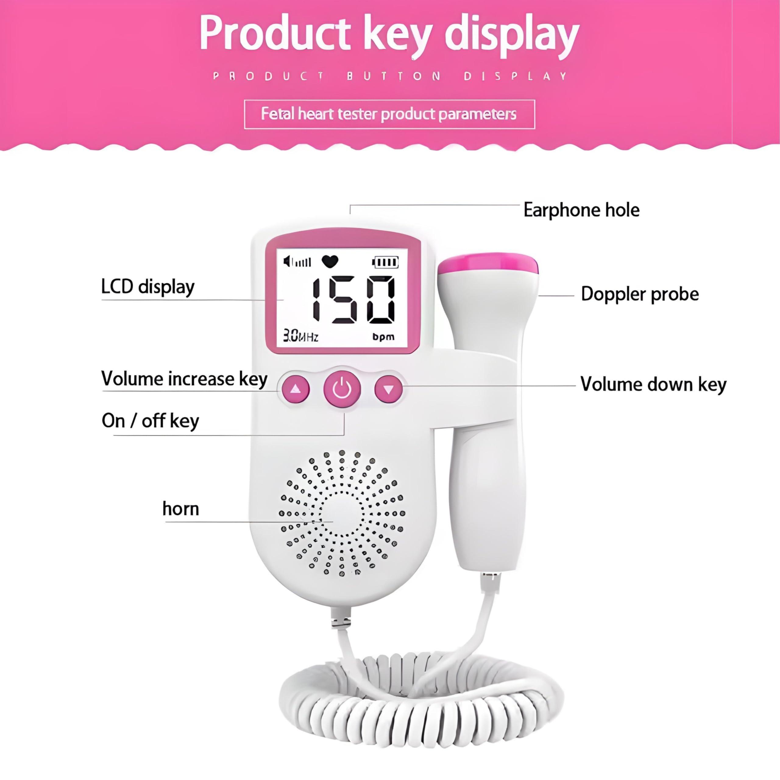 BALSON Balson Portable Rechageable Digital Mini Fetal Doppler Baby Heart Monitor Ultra Sound Device for Preganancy with Inbuild Speaker, Large Display Size, 250ml Ultra Sound Gel (Pink, 1 Piece)