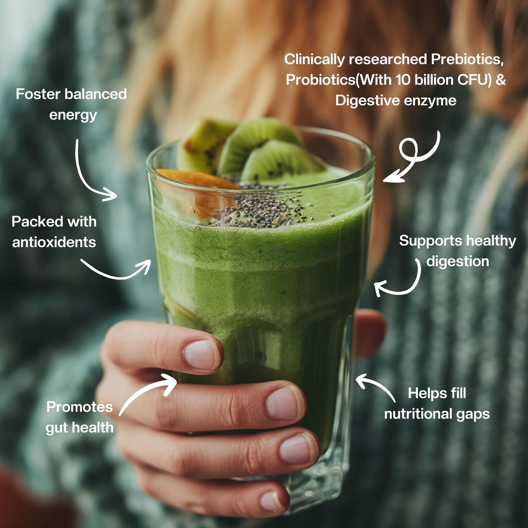 QBIT Qbit Gut Health Supplements Drink | Prebiotics | Probiotics | Plant Based | Daily Nutrition for Women and Men | Support Gut Health, Constipation, Digestion, Immunity | No Preservatives, No Color, Zero Sugar (15 Days Servings Sachets)