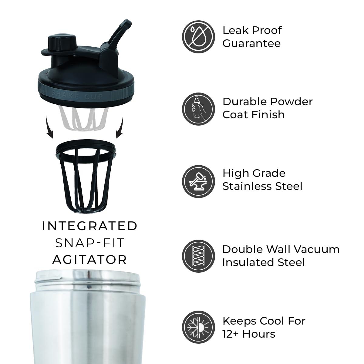 BLACKBUCK BLACKBUCK Shaker Pro: Doublewall Vacuum Insulated Stainless Steel Shaker With Noise Proof Technology,Superior Shake Without Leaks,Best For Pre Workout Shakes And Protein Mixes(Oyster Silver),750 ml