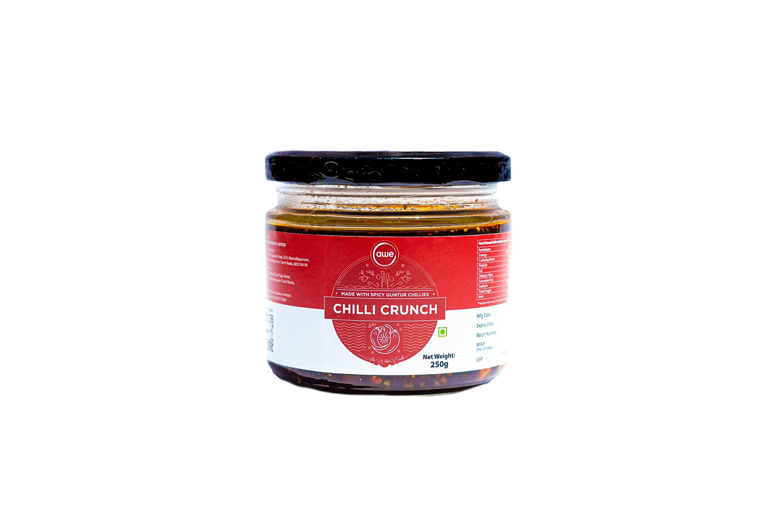 AWE AWE Foods | Chilli Oil Crunch | Spicy, Crunchy, Garlicky Flavor | Made With Spicy Guntur Chillies | Hand-Made In Small Batches