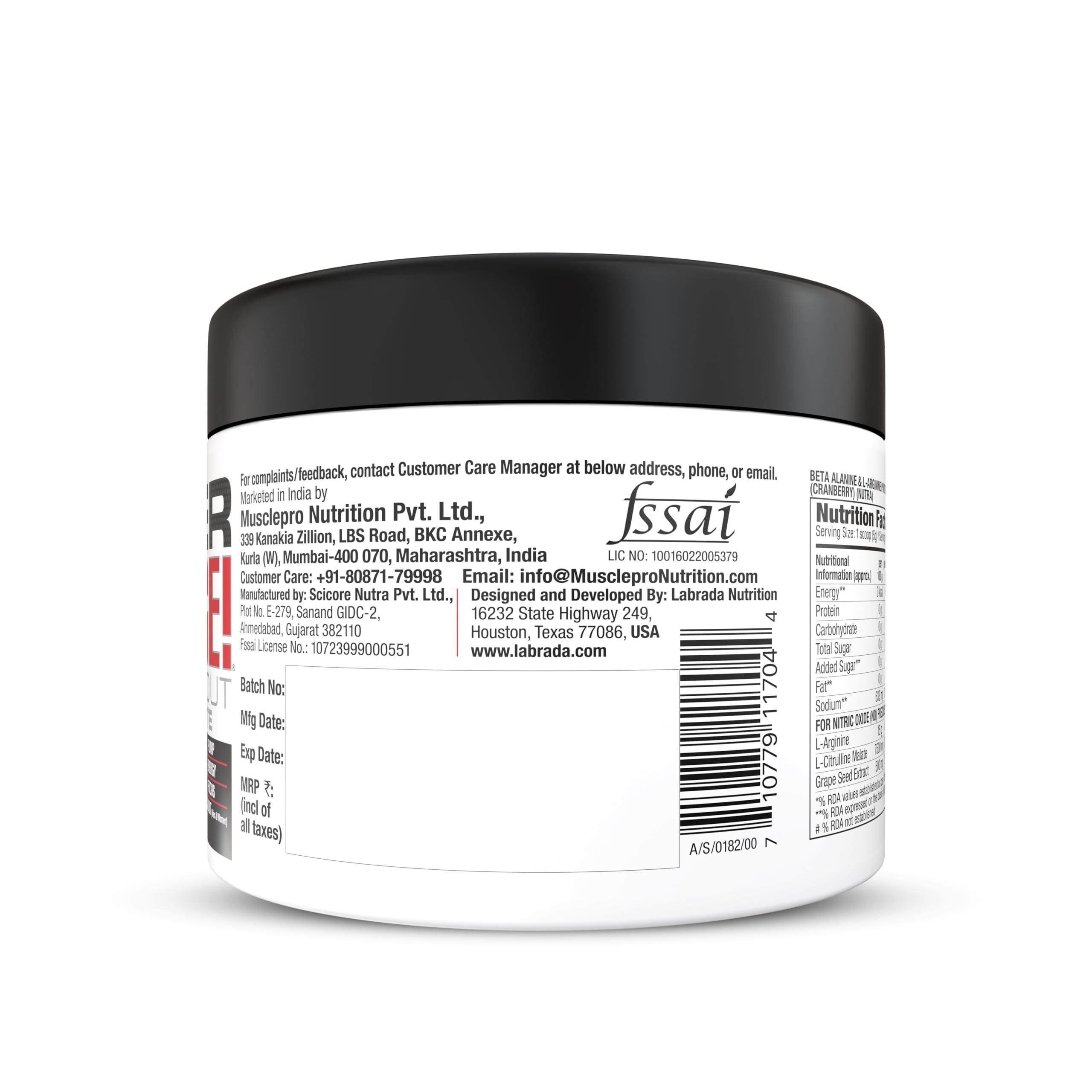 Labrada Labrada Super Charge Pre-Workout Concentrate 150g, Cranberry (30 Servings | 0.75g L-Arginine |375mg L-Citrulline Malate |2g Beta Alanine | 150mg Caffeine Anhydrous | 250mg Ashwagandha Extract)