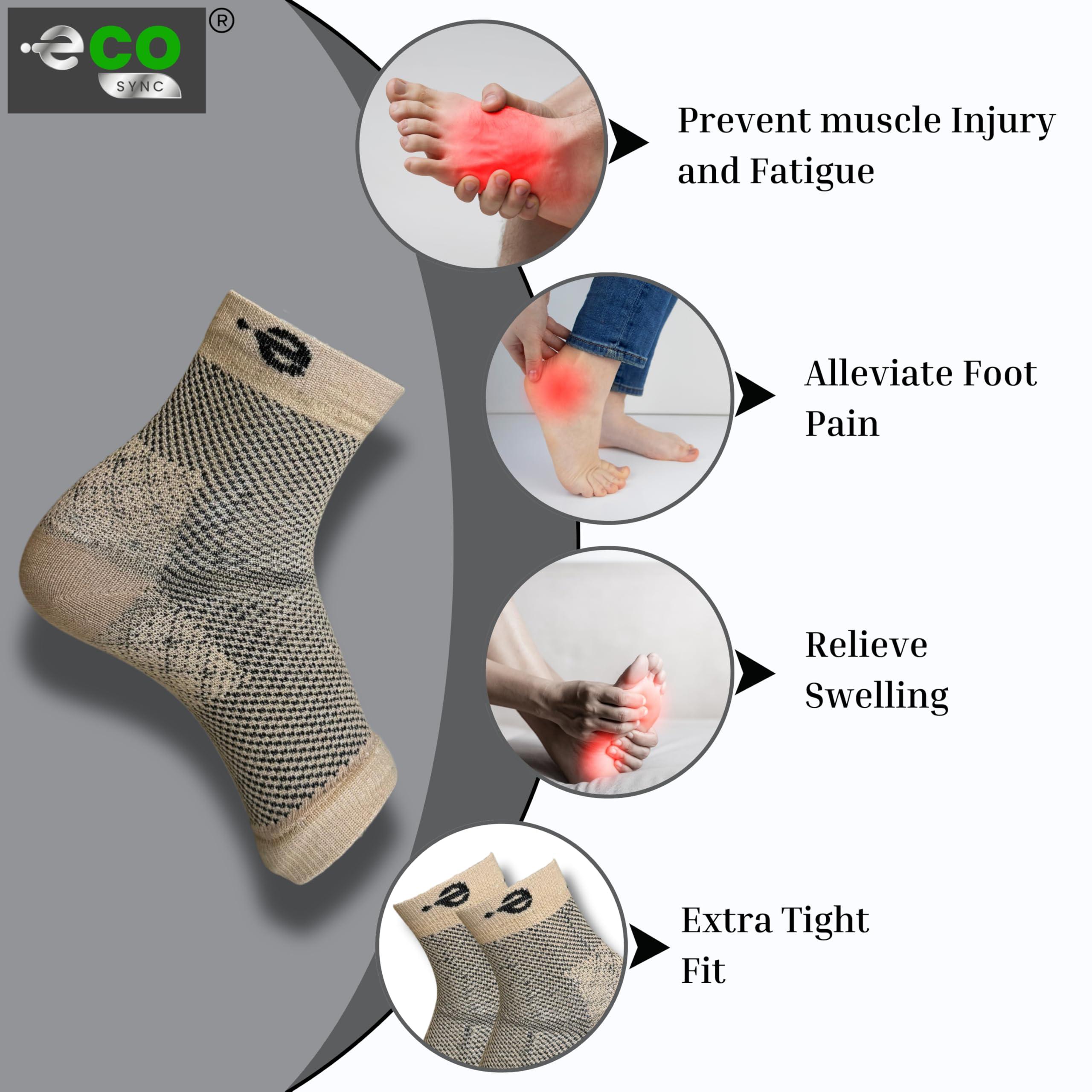 eco SYNC Compression Socks Open Toe | Bamboo Cotton Socks Women | Ecosync | Nano Socks for Men Neuropathy | Beige | Plantar Fasciitis | Arch Support | Foot & Ankle Swelling | Heel Pain | Injury Recovery