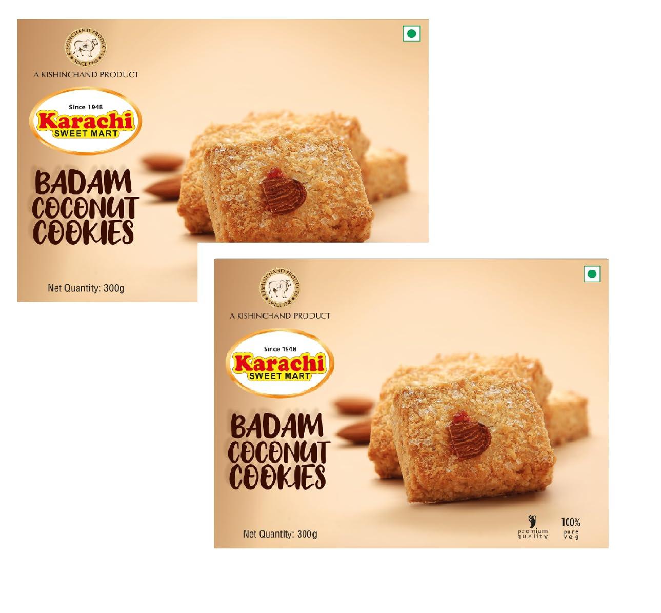 Karachi Sweet Mart KARACHI SWEET MART Badam Coconut Biscuits 600g (Pack of 2, 300g x2)