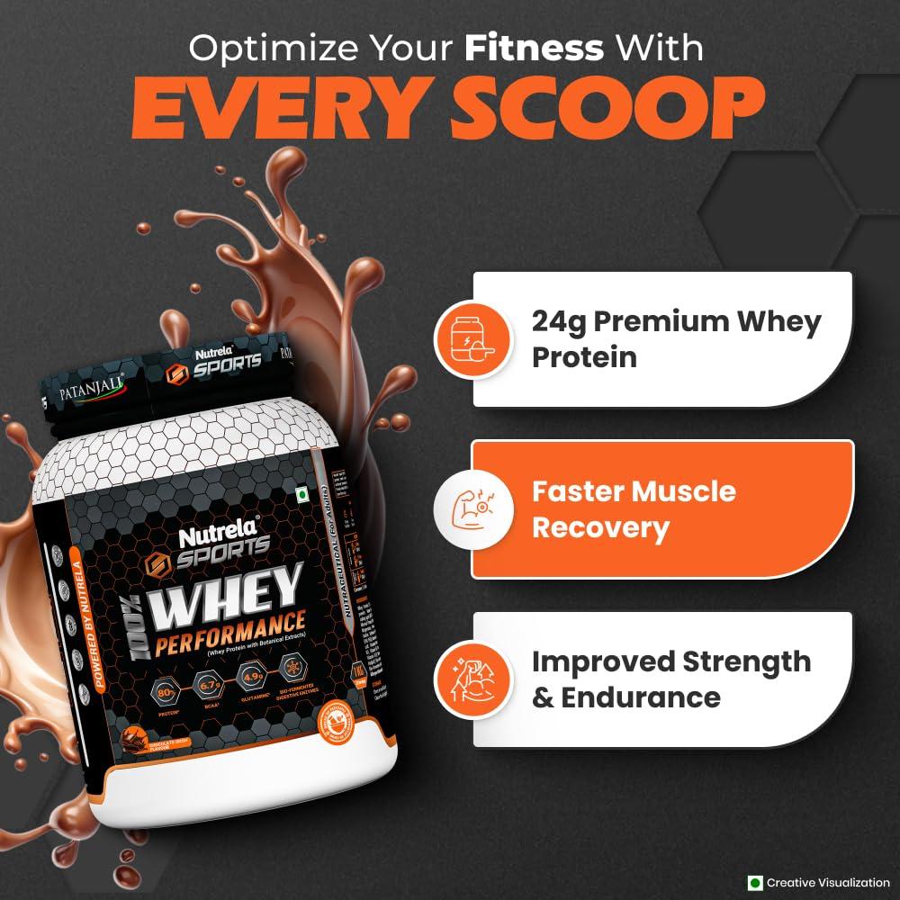 NUTRELA NUTRELA Sports Patanjali Premium 100% Whey Concentrate with Isolate Protein Powder | 80% Protein, 6.7g BCAA, 4.9g Glutamine | 1kg  Irish Chocolate Flavour