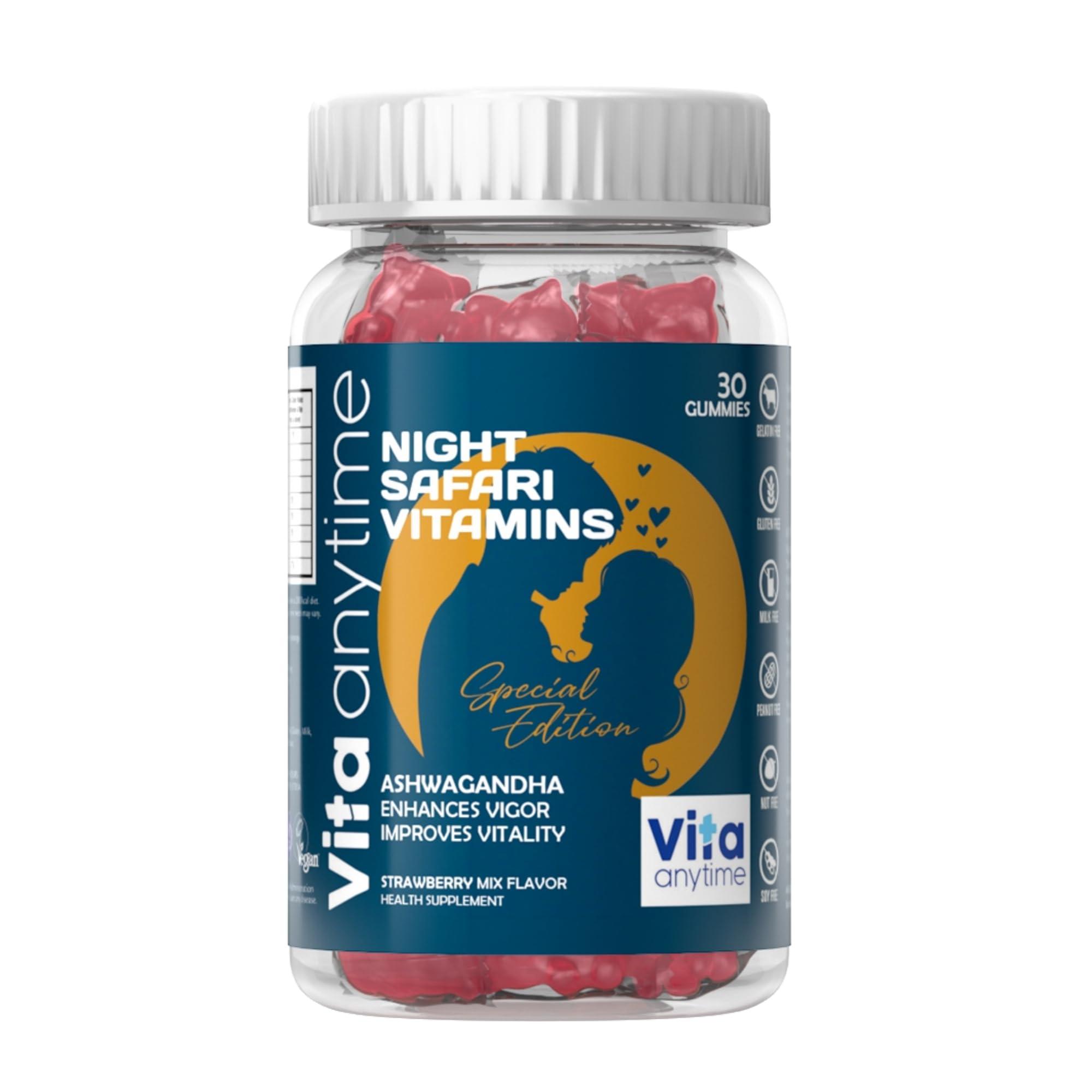 VITA ANYTIME Vita Anytime Ashwagandha Gummies For Men & Women | Relieves Stress & Anxiety | Promotes Mind & Body Relaxation| Strawberry Flavoured | 30 Gummies
