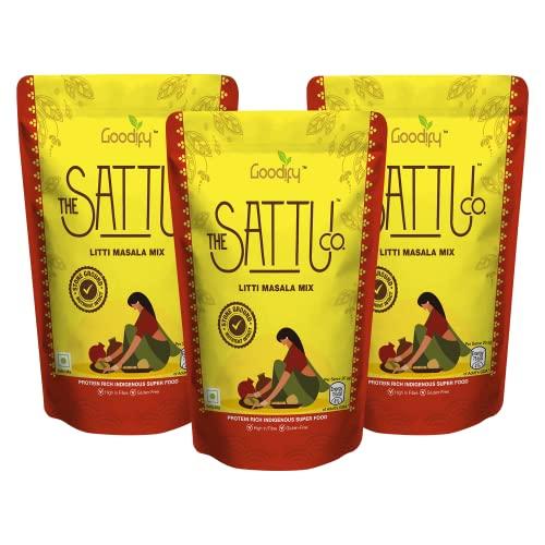 THE SATTU CO. THE SATTU CO. Litti Masala Mix, Ready to Cook Mix,100% Stoneground Sattu, Authentic Taste, Convenient to make, High in Fibre, Gluten free, Suitable for Vegans - (Pack of 3, 200 gms)