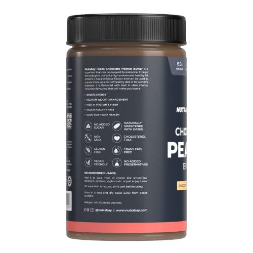 Nutrabay Nutrabay Foods Peanut Butter (Creamy) - Chocolate Intense, 750g | 100% Roasted Peanuts, 22g Protein, Zero Cholesterol, Vegan, Gluten Free, Non GMO