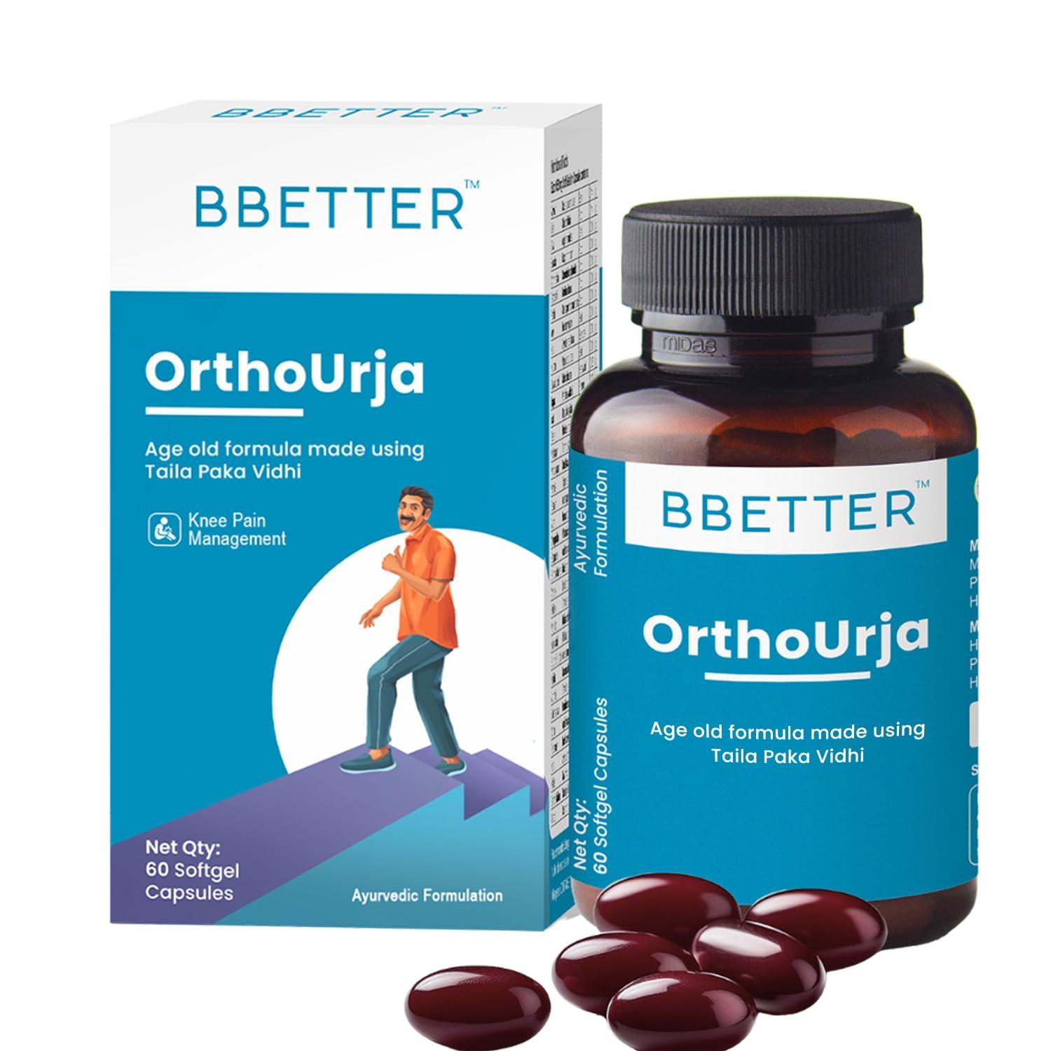 BBETTER BBETTER OrthoUrja -Ayurvedic Knee Pain, Joint Pain & Arthiritis Relief | Made by Taila Paka Vidhi Method | 60 Softgels for Knee Pain, Joint Pain & Arthritis Relief