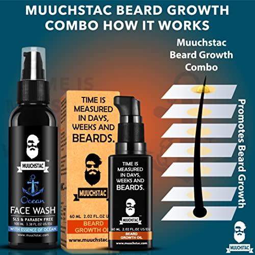 Muuchstac Muuchstac Men's Herbal Beard Growth Oil - 60ml & Refreshing Ocean Face Wash - Fights Acne & Pimple, Skin Whitening & Brightening - 100 ml, Sulphate & Paraben Free