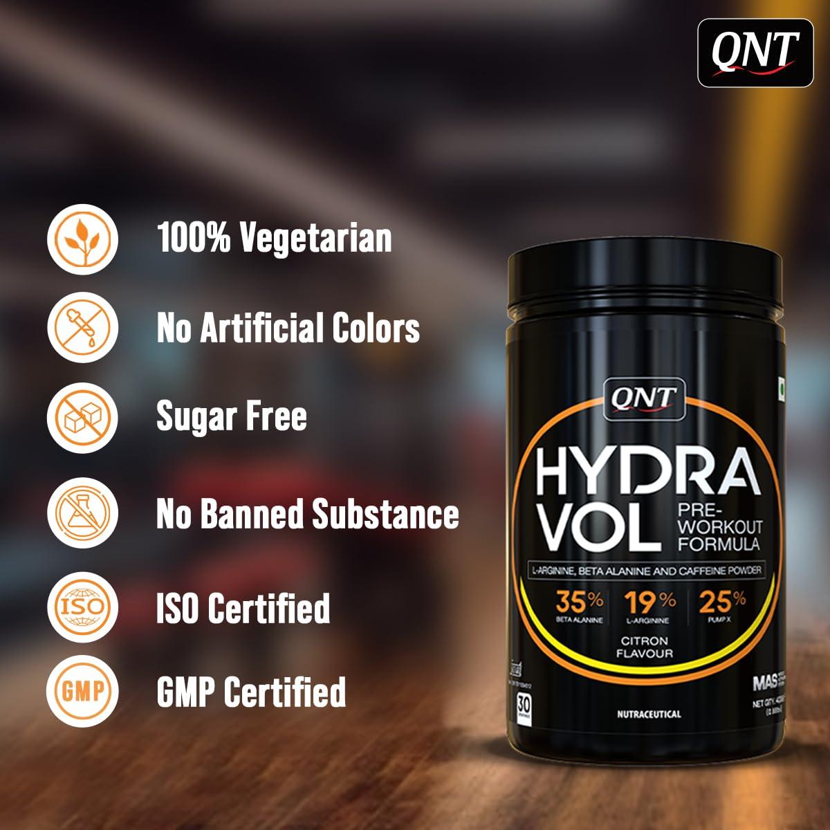 QNT QNT Hydravol Pre-Workout Supplement | 400g | Naval Orange | Instant Energy & Quick Muscle Pump | Beta-Alanine & Caffeine For Enhanced Focus & Muscle Strength