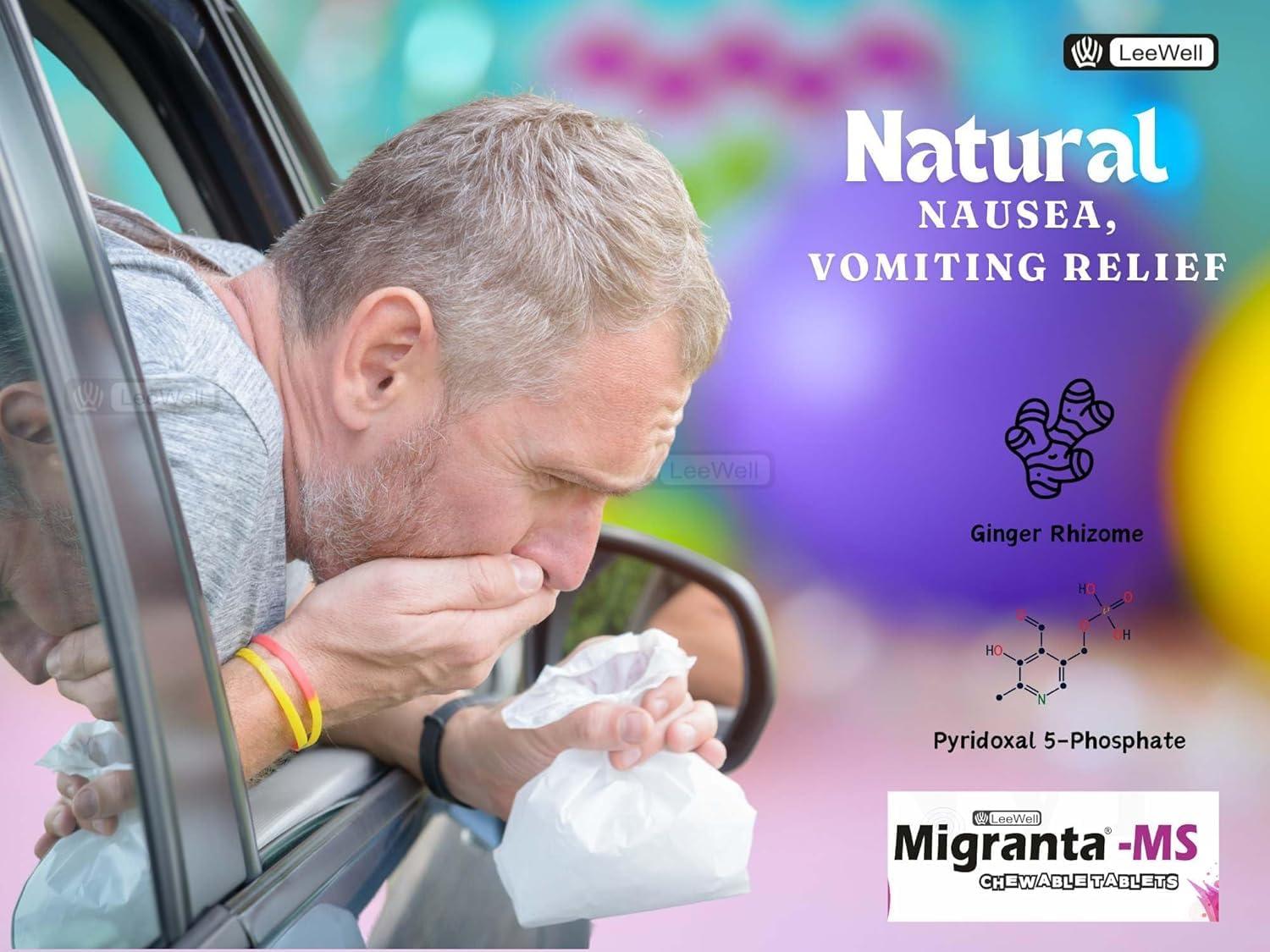 MIGRANTA Migranta -Ms Chewable Ginger Candy for Mild Acid Reflux, Nausea Vomiting Relief | Ginger with vitamin B6 (pyridoxine) | Accelerates Gastric Emptying, Gastrointestinal Motility | Morning Sickness & Nvp support - 60 tablets Sugarfree