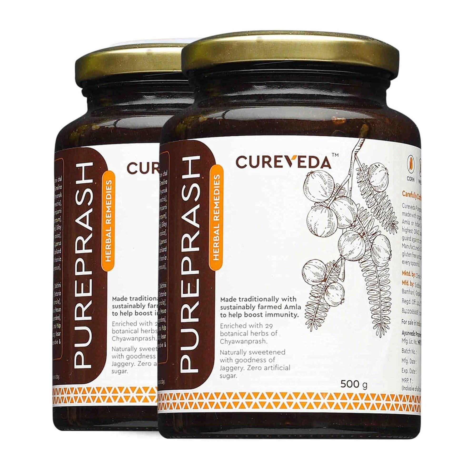 Cureveda Cureveda Chyawanprash Pureprash 1kg - Herbal Immunity Support for all age groups- Jaggery, Organic, Saffron Kesar, no added sugar (500gms x 2)