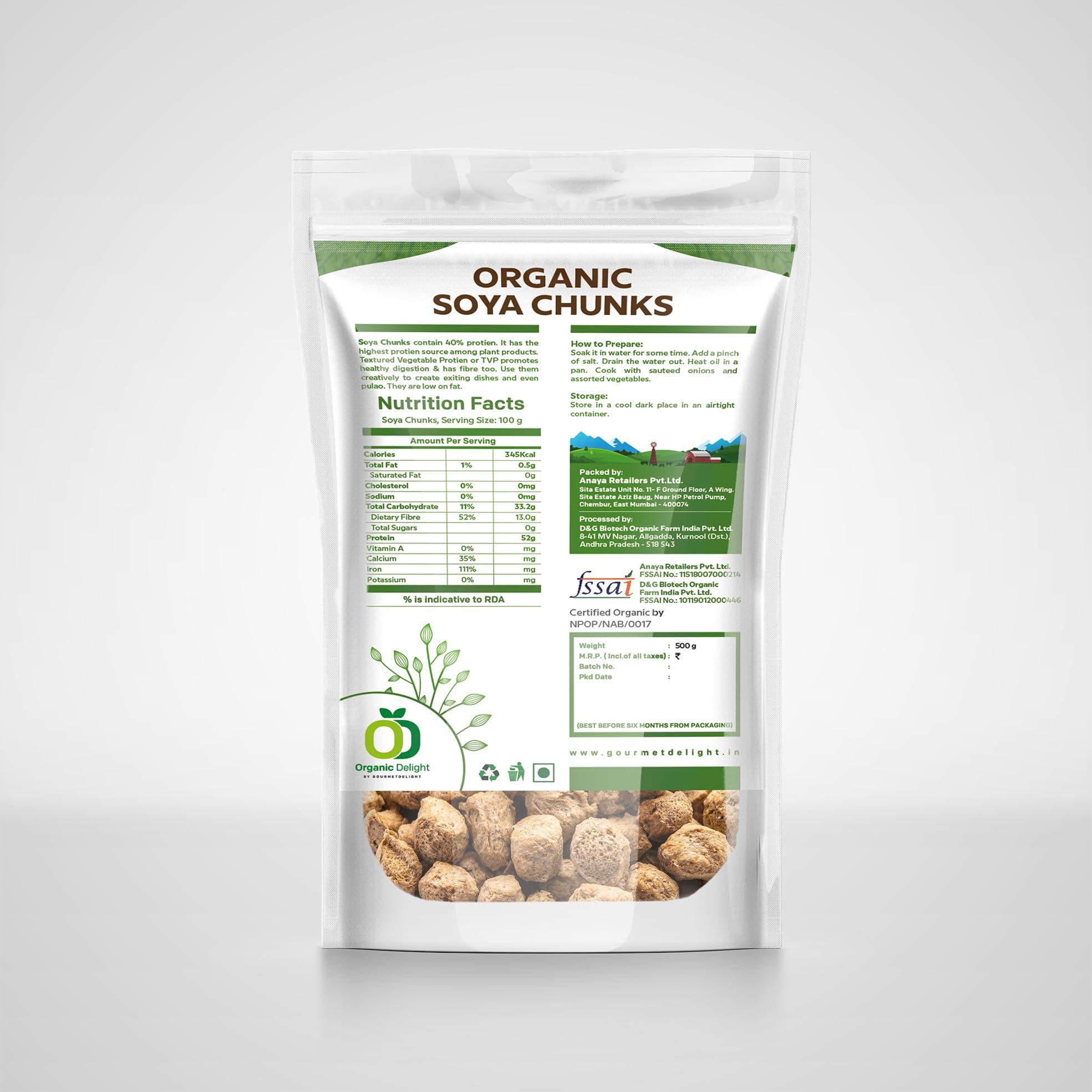 Organic Delight Organic Soya Chunks Big 500gm By Organic Delight USDA Certified Healthy & Tasty Soya Bean Chunks With Natural High Protein Source Of Dietary High Fiber Fresh Soya Wadi 500 gm
