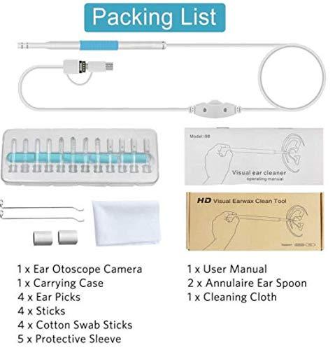 IKTU Iktu Otoscope Ear Cleaner USB Endoscope, 720P HD Visual Ear Spoon Digital Ear Camera, 3 in 1 Borescope Inspection Earwax Removal Cleaning Tool with 6 LED Lights for Android,Windows,MAC,Tablet