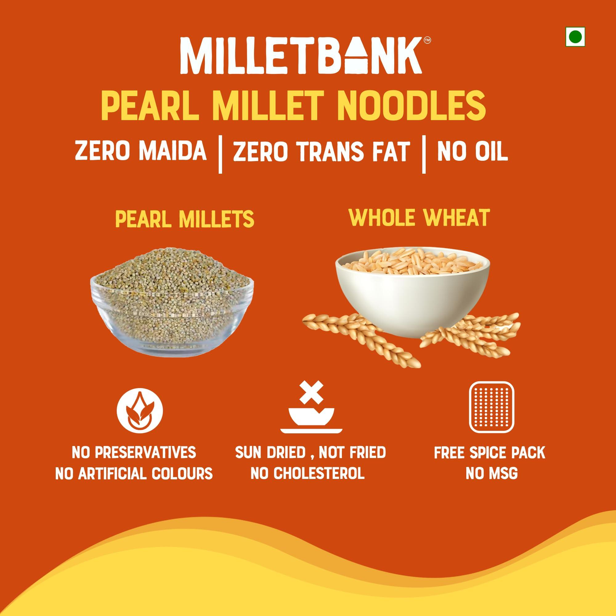 MILLET BANK Millet Bank Pearl Millet and Little Millet Noodles Combo | No Maida, Not Fried, No MSG | Pack of 2-180g Each