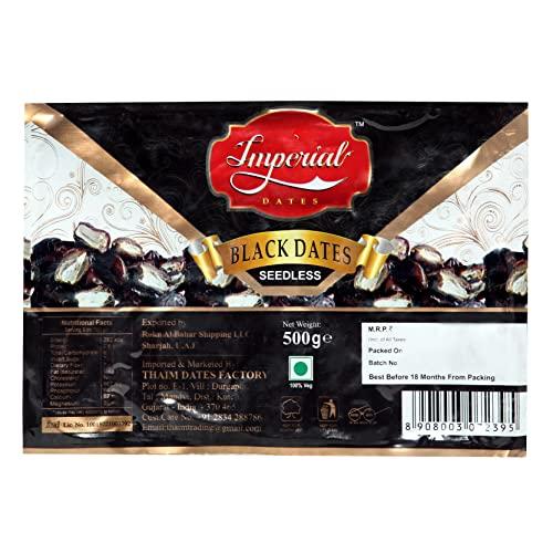 IMPERIAL IMPERIAL Black Seedless Dates, Pin Khajoor | Wet Dates Khajur/Khajoor| Black Dates| Seedless Dates | Pitted Dates|VACUUM (Pack of 2)