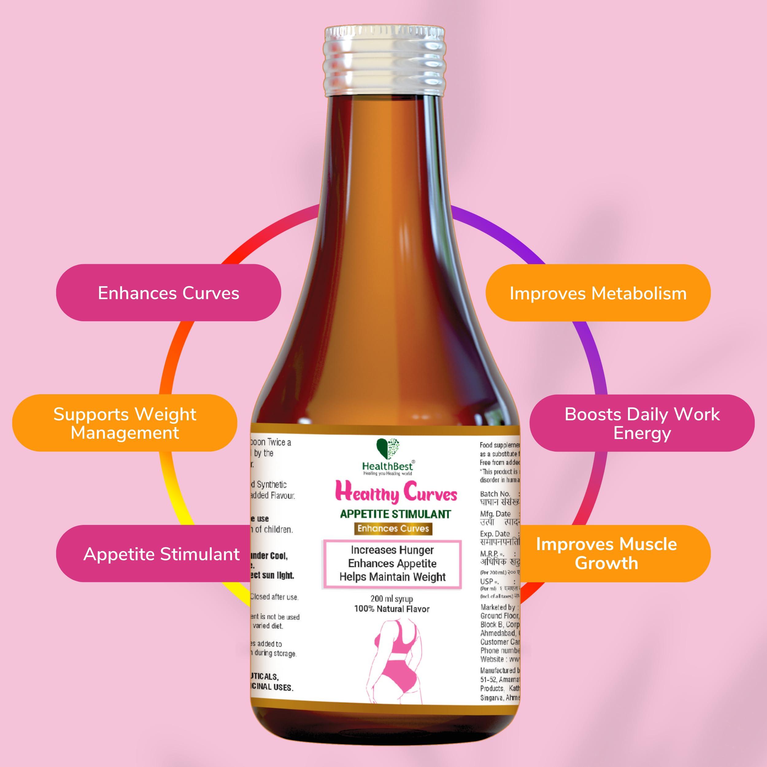 HealthBest Healthbest Weight Syrup For Women & Girls - 200ml - Enhance Curves & Body Shape - Boost Appetite, Digestive Metabolism & Energy Tonic - Pineapple Flavor