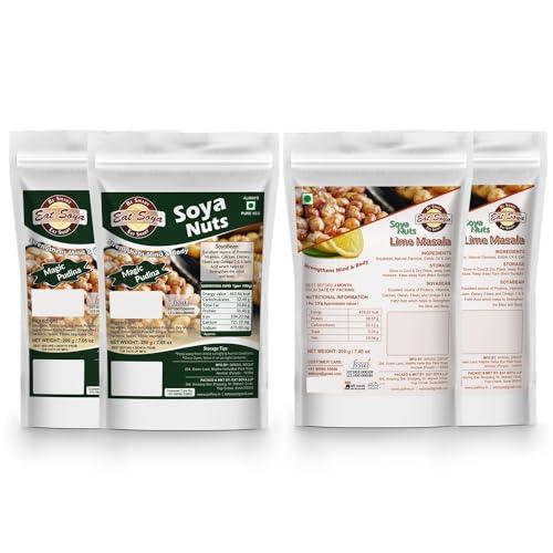 Eat Soya...BE SMART EAT SMART Eat Soya...BE SMART EAT SMART Soya Nuts Healthy Roasted Namkeen and Snacks Crunchy and Tasty, Delicious l Diet Food l Keto Snacks l Healthy Snacks l Lime Masala-2 And Magic Pudina-2 200g (Pack of 4,80