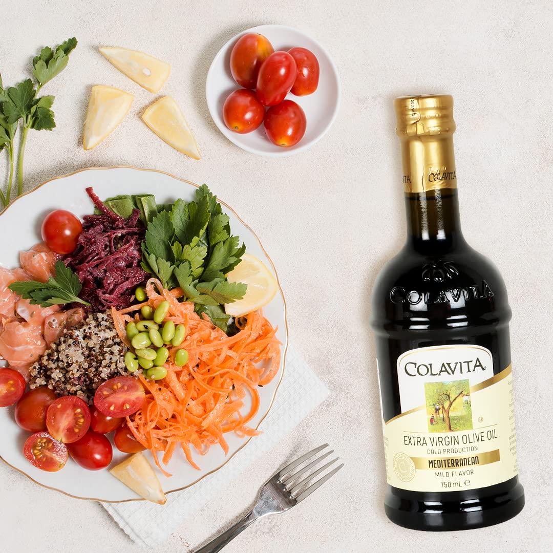 COLAVITA Colavita Mediterranean Extra Virgin Olive Oil (750ml) | Imported from Italy | Premium Olive Oil for Cooking, Dips and Marinades | Cold Pressed Oil from Superior Whole Olives | Timeless Bottle