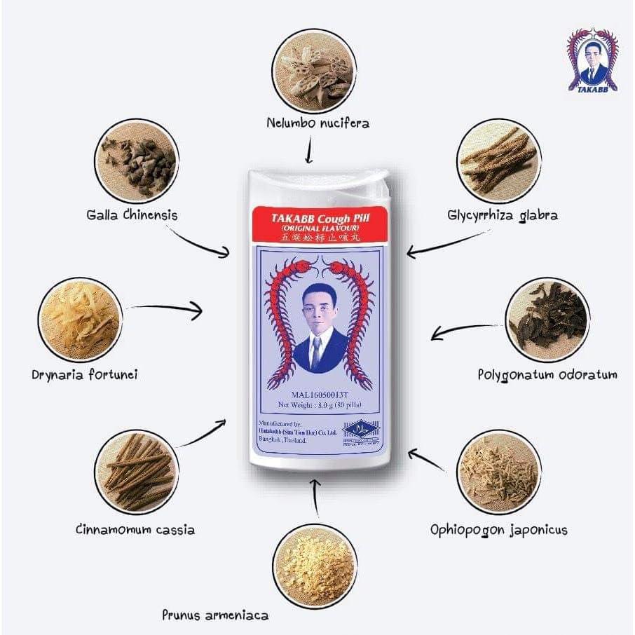 Takabb TAKABB Anti-Cough Pill (Herbal Flavour) Suitable for adults and children. Product Of Thailand Pack Of 3