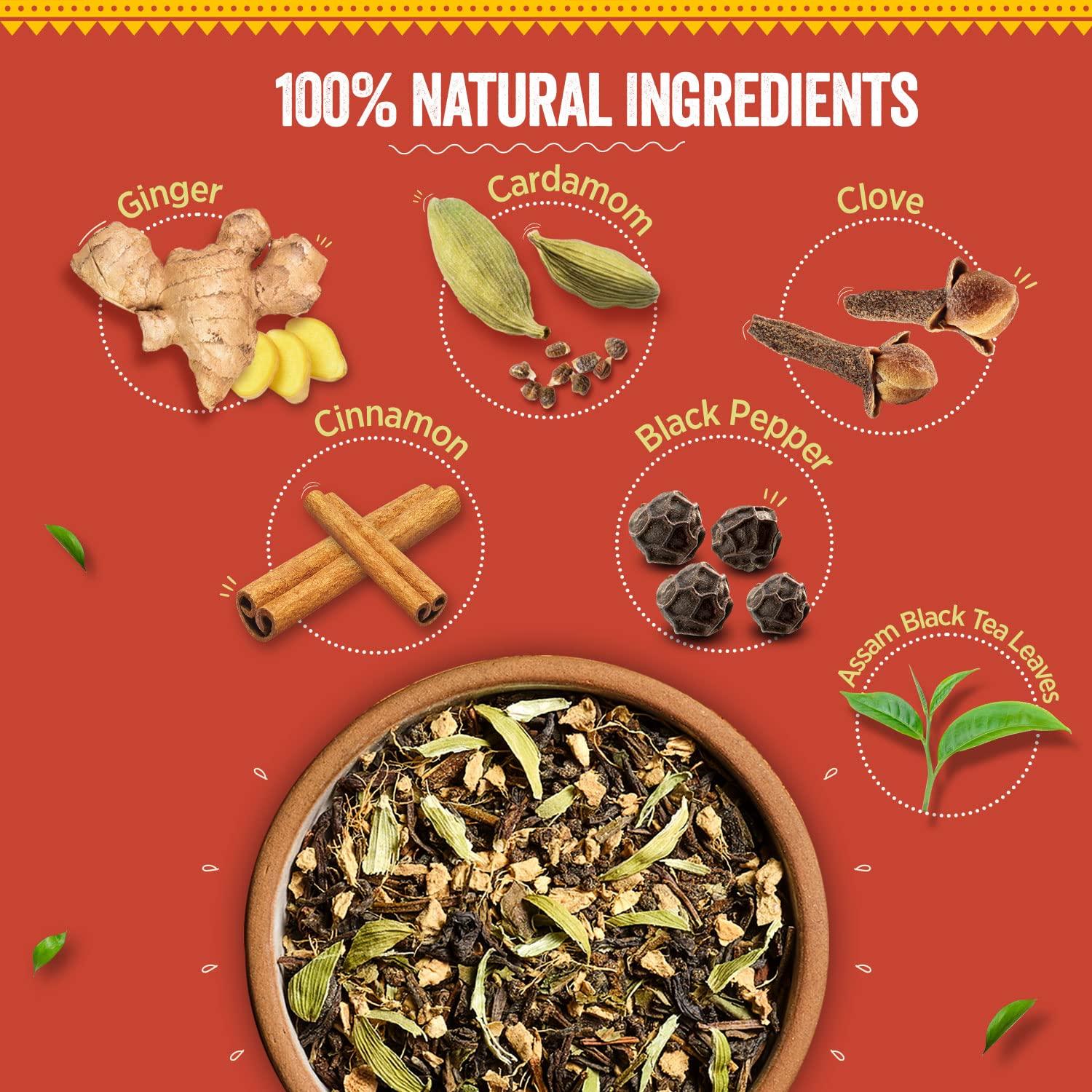 Chaayos Chaayos Masala Tea - Premium Chai Patti with 100% Natural Spices - 100g [50 Cups] | Masala Chai Patti | Chai Masala | Assam Tea