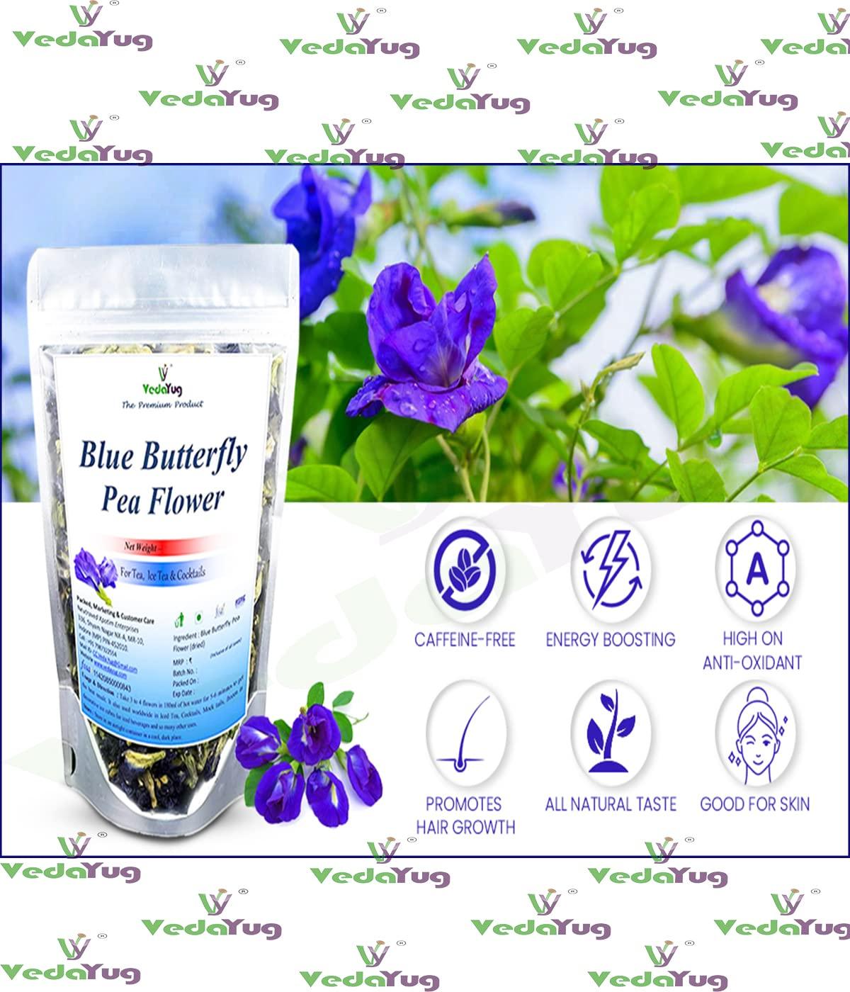 VY VedaYug VY VedaYug Blue Butterfly Pea Flower Tea | Hot Tea, Iced Tea | Ayurvedic Shankhpushpi Flower -Caffeine Free Herbal Tea | Coolers - 500g