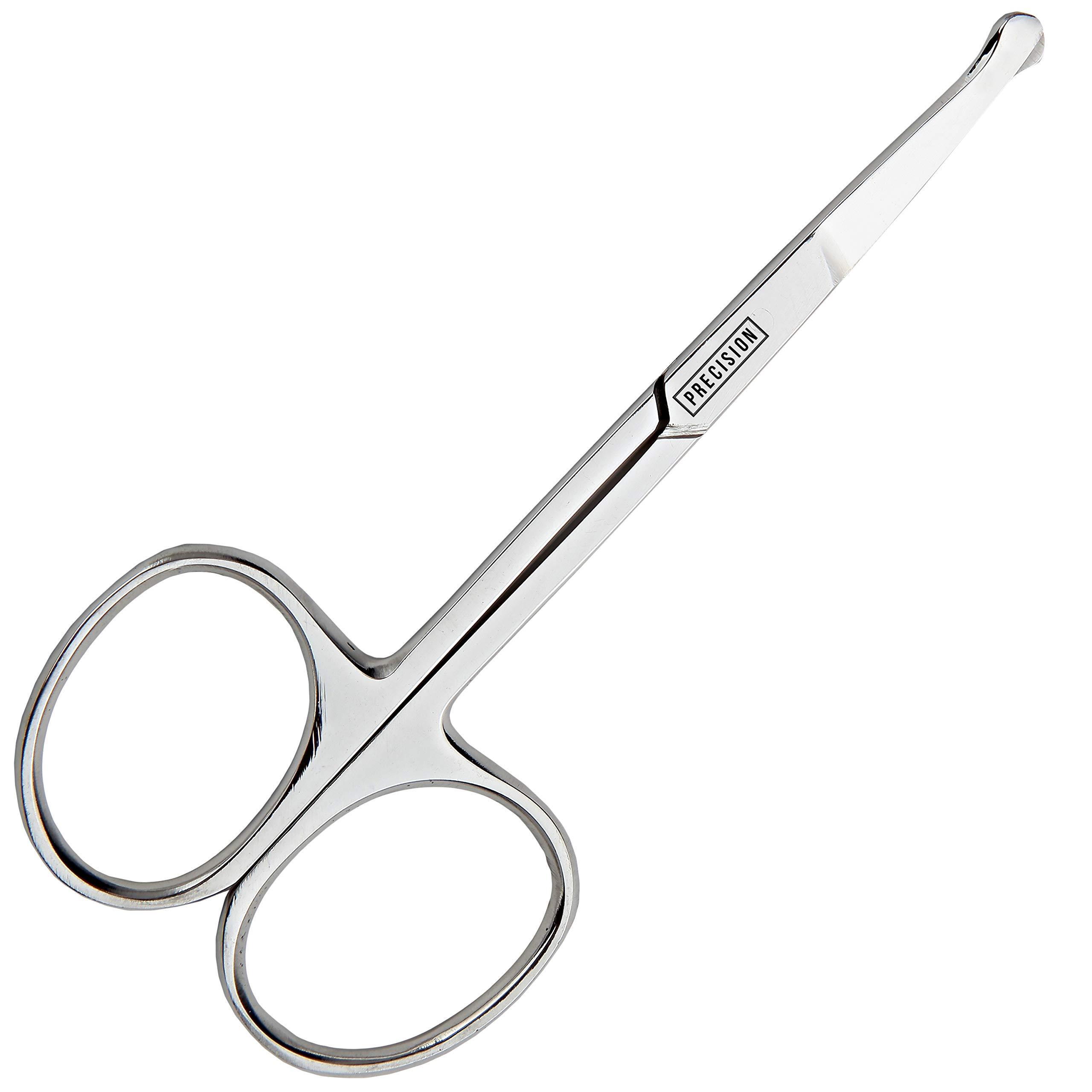 Precision+Personal+Care 3.5 , Mirrored : Precision 3.5" Rounded Nose Hair Trimmer Safety Scissors - Round Tip for Ear, Eyebrow, Beard & Mustache Trimming