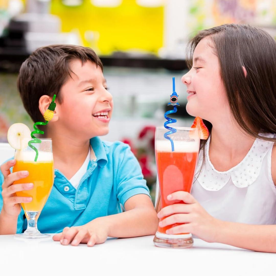 Generic Ashvik Stuffs Kids Curly Straws 4 PCS Reusable Straws Smoothie Drinking Straws Kids/Birthday Party Decorations for Kids (Pack of 4)