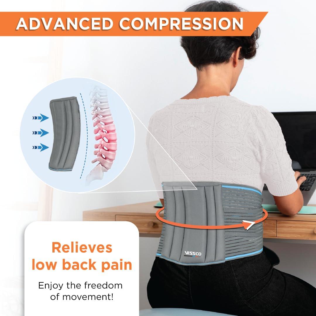 Vissco Vissco Lumbocare (Lumbo Sacral Belt), Back Support Belt for the Spine & Relieves Pain, Lower Back Brace Support, Back Pain Relief, Can be used for Slip disc - Large (Grey)